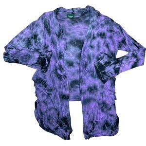 Kathmandu Imports Cardigan Women Tie Die Jacket Stretch Boho Purple Ruffle Hem